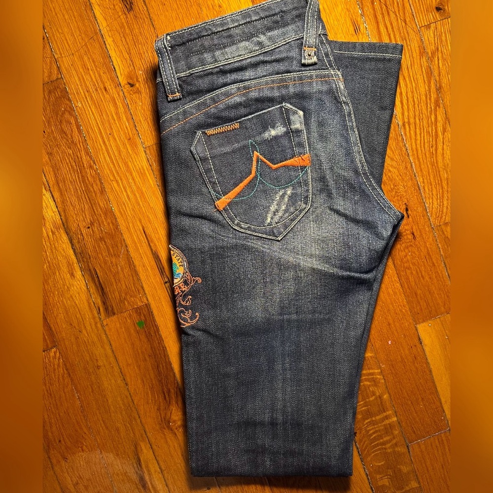Dark Blue Jeans with Orange Stitching